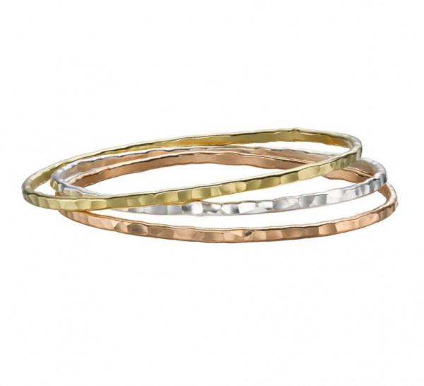 Sterling Silver And Gold Vermeil - 3mm Mixed Nomad Bangle Set