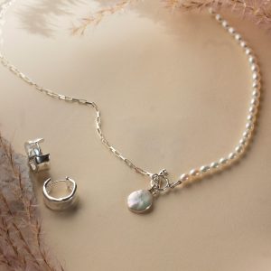 Luna Medium Freshwater Pearl, Chain and Keshi Drop Necklace